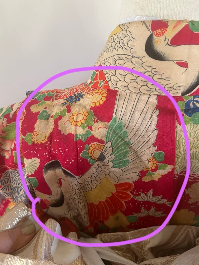 7歳　七五三　アンティーク正絹着物、アンティーク帯、帯揚げ、帯締め　しごきセット