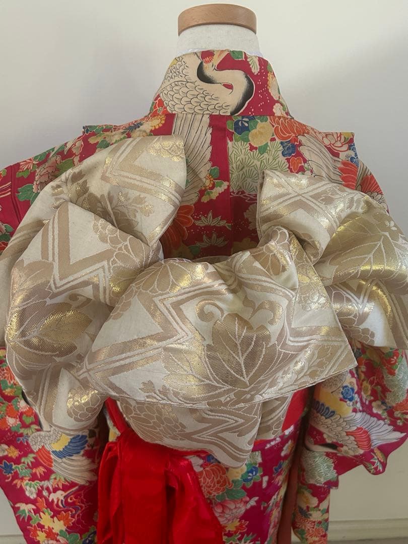 7歳　七五三　アンティーク正絹着物、アンティーク帯、帯揚げ、帯締め　しごきセット