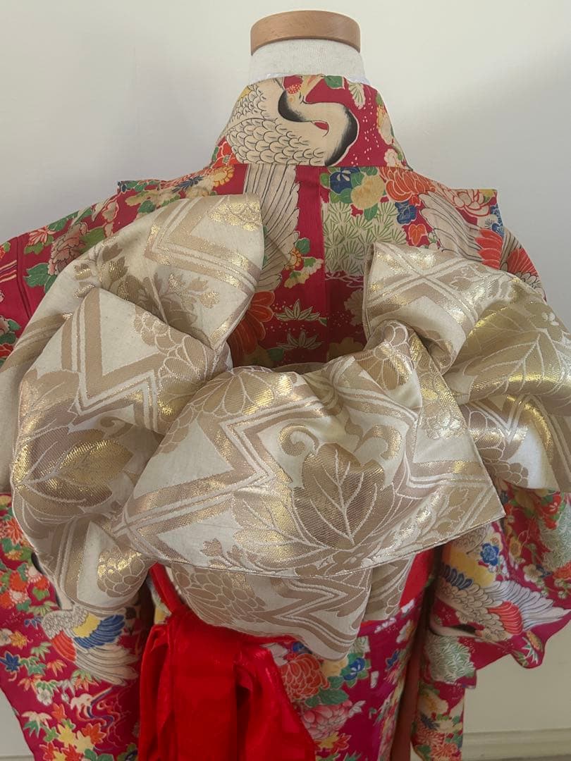 7歳　七五三　アンティーク正絹着物、アンティーク帯、帯揚げ、帯締め　しごきセット