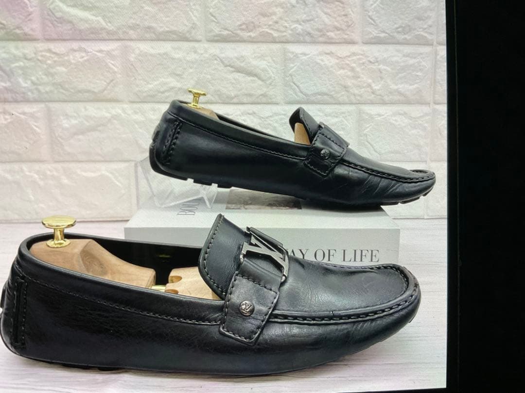 ルイヴィトン モンテカルロ ドライビングシューズ ロゴ シルバー金具 26.5