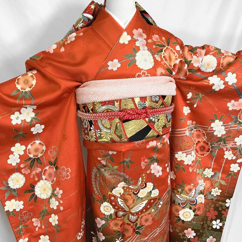 403aj45〇振袖＆袋帯 金彩 金駒刺繍 十三参り〇美品