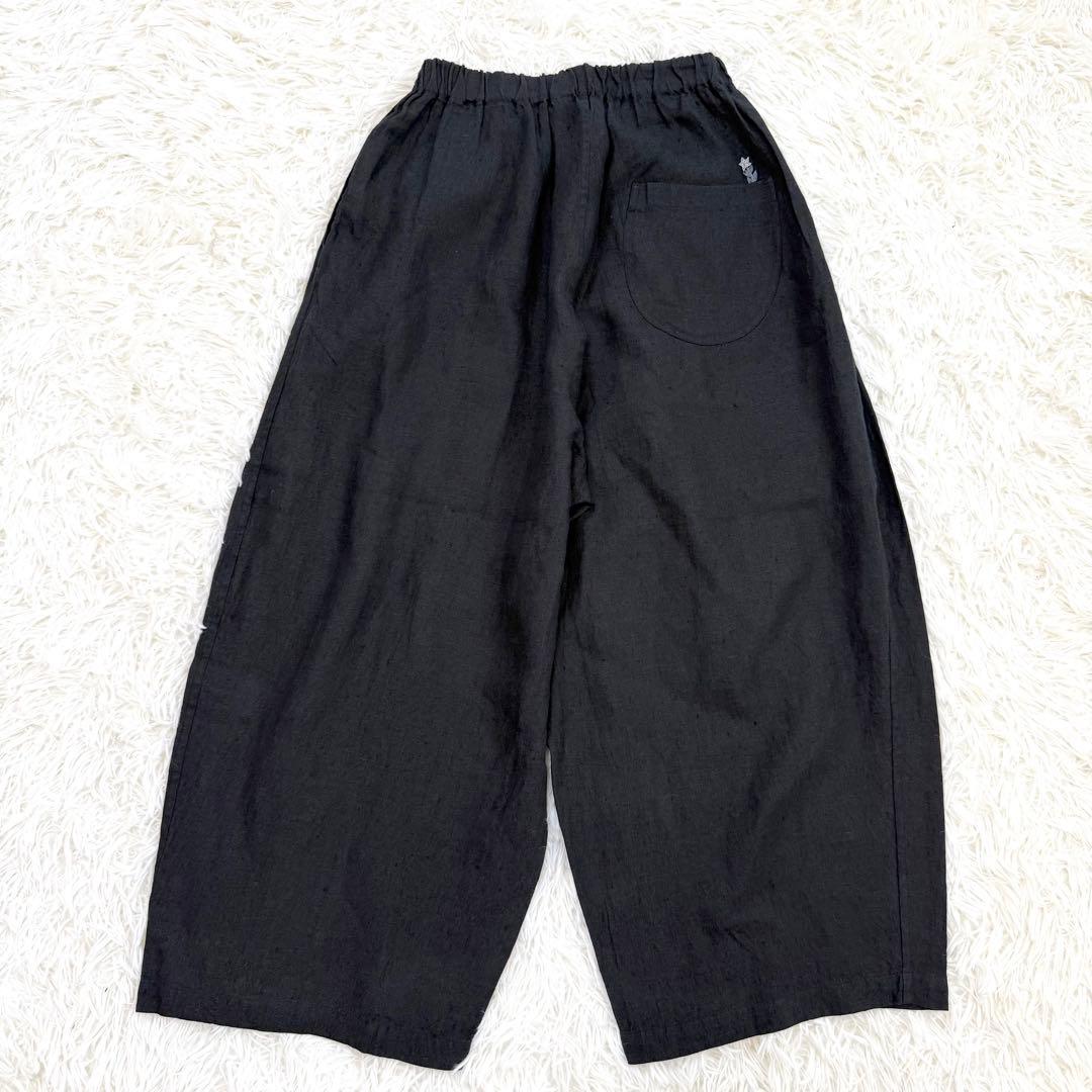 ババグーリ　リネンデニムのバルーンパンツ　花刺繍　ゆったり　ブラック　S相当