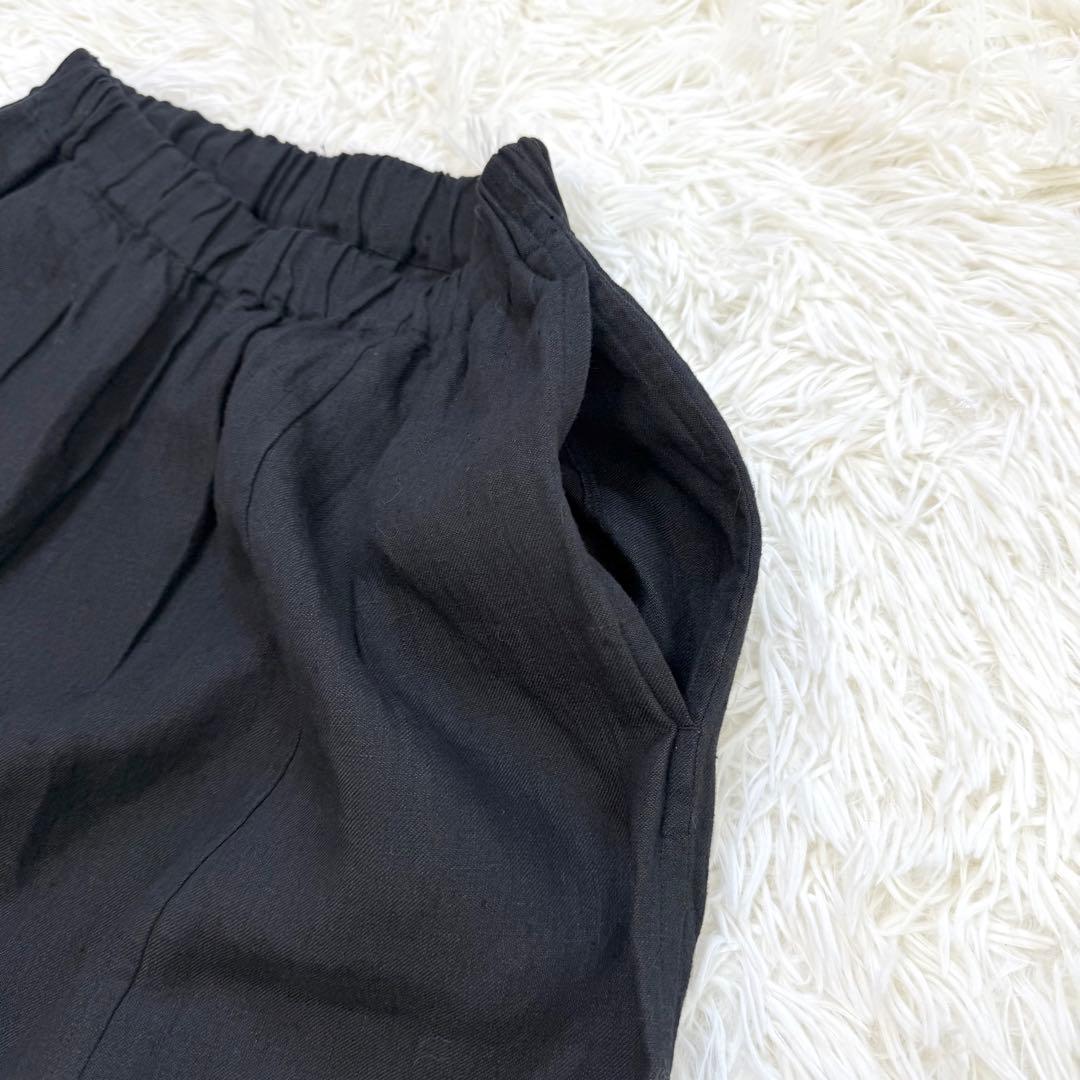 ババグーリ　リネンデニムのバルーンパンツ　花刺繍　ゆったり　ブラック　S相当