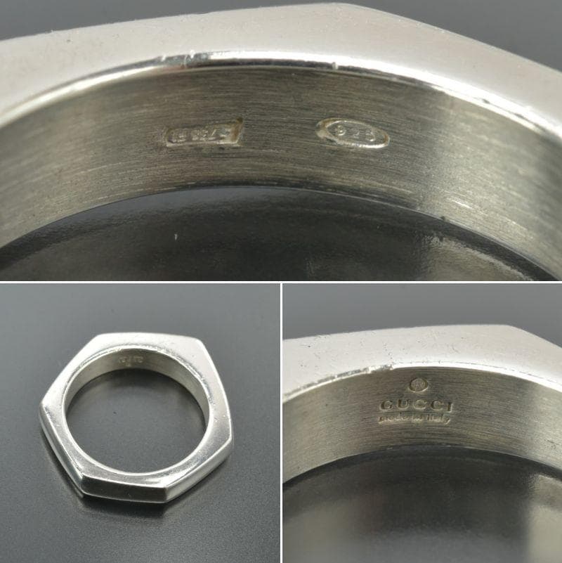 磨き済/美品 GUCCI リング 15号/17.6mm SV 925 ヘキサゴン