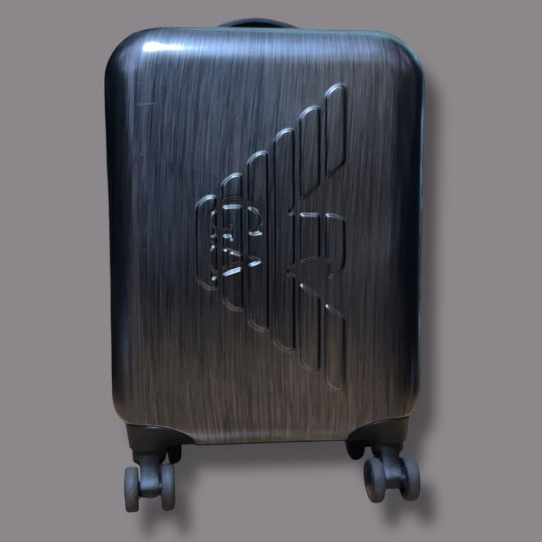 エンポリオアルマーニ ビッグロゴ キャリーケース ヘアライン柄 シルバーグレー