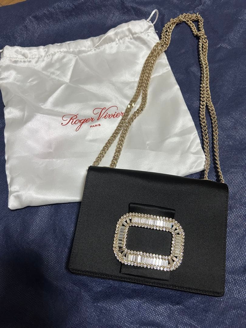 Roger Vivier サテン スクエアバックルビジューショルダーバッグ