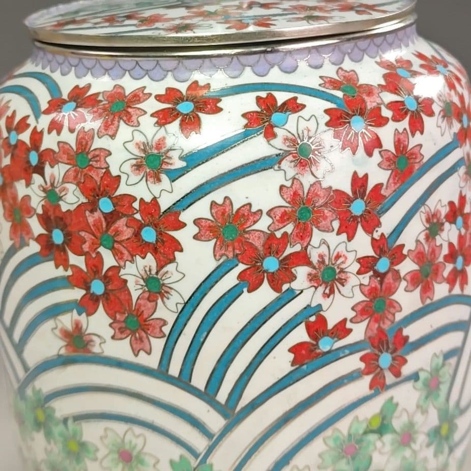 ウ249 水指『七宝　波桜尽くし紋　水指　木箱』茶道具