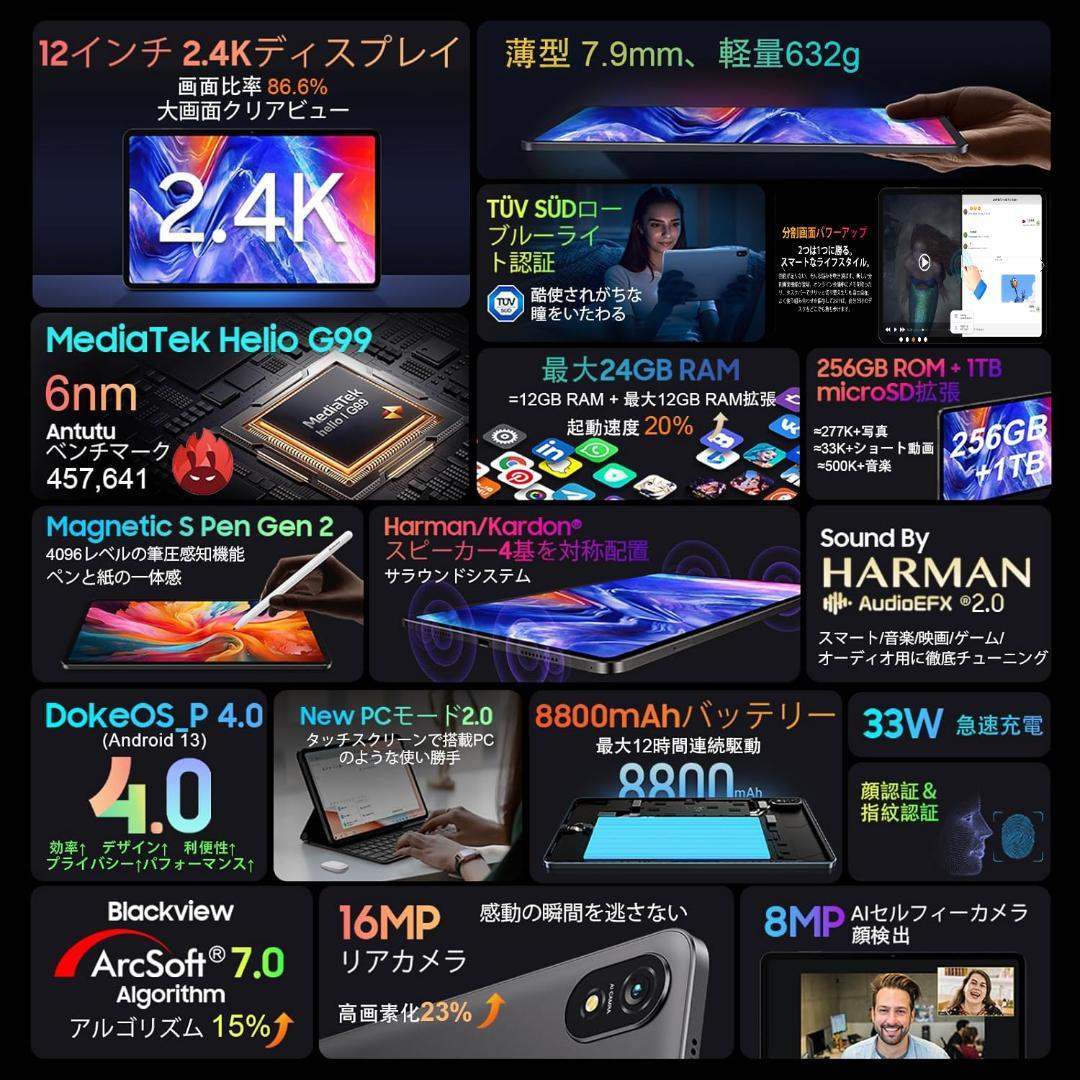 ケース&替えフィルム付き 付属品完備 Blackview Tab18 タブレット