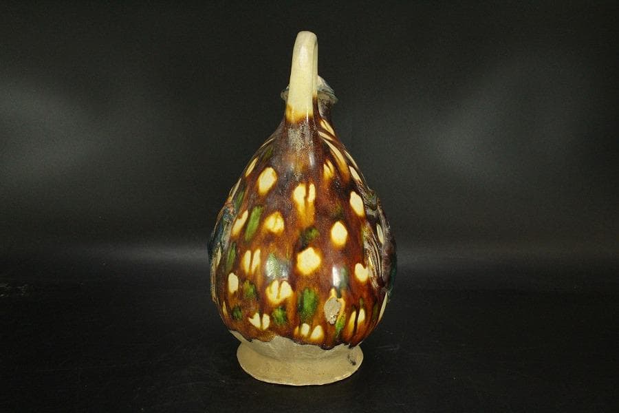 中国美術 唐三彩 貼馬紋 注瓶 壷 高29cm 希少(LC241)