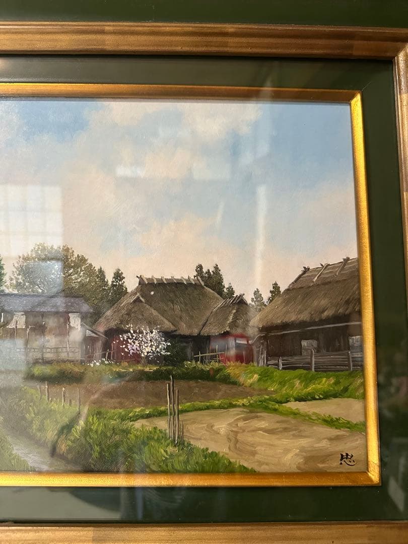 油絵　佐藤忠彦　早春の田舎家（群馬）