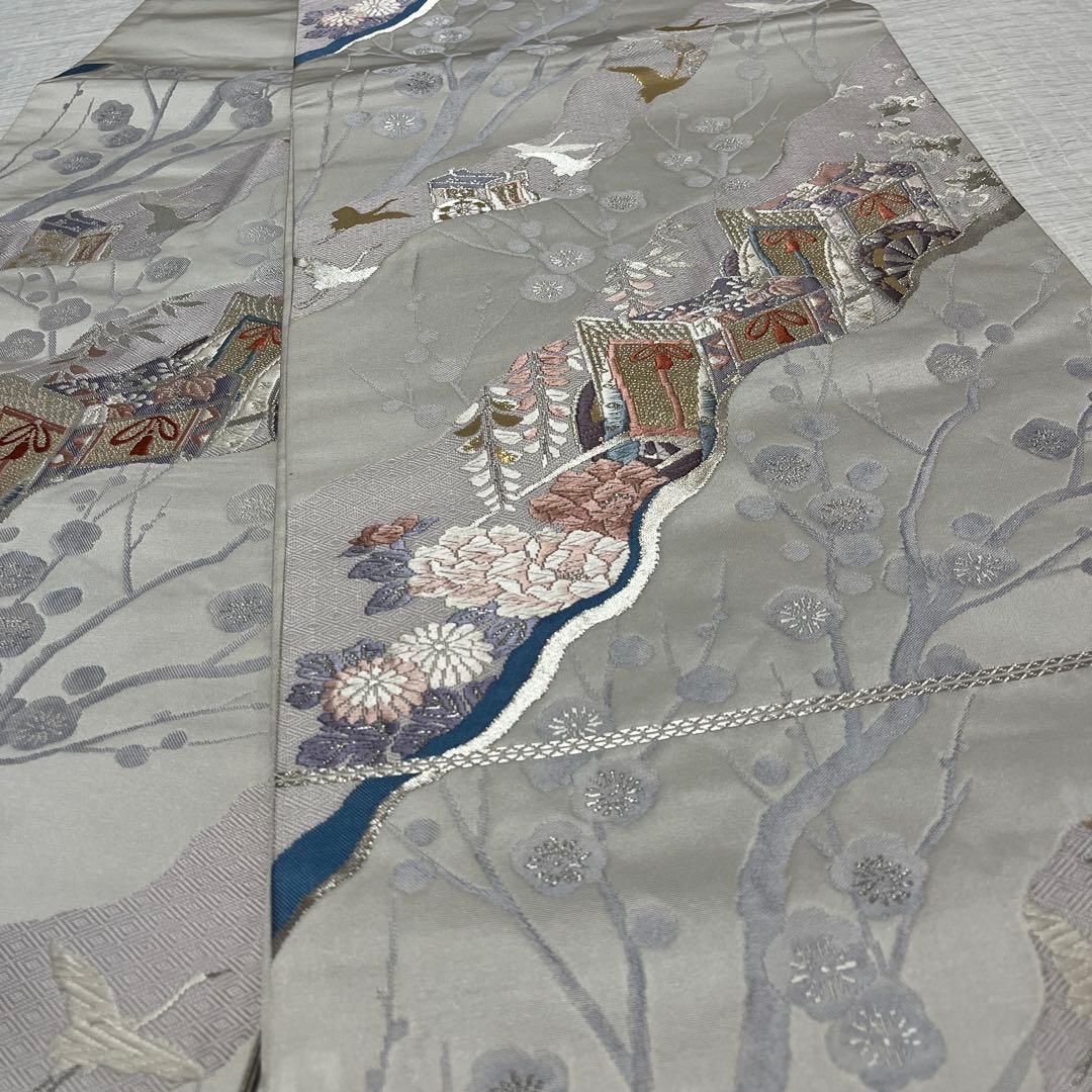 白とグレーの梅と蕾の訪問着 白系