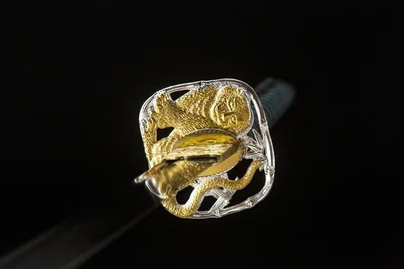 ３日内速達 緑魔太刀1060高マンガン鋼模造刀金豹刀鍔緑鞘青紐居合練習用日本刀