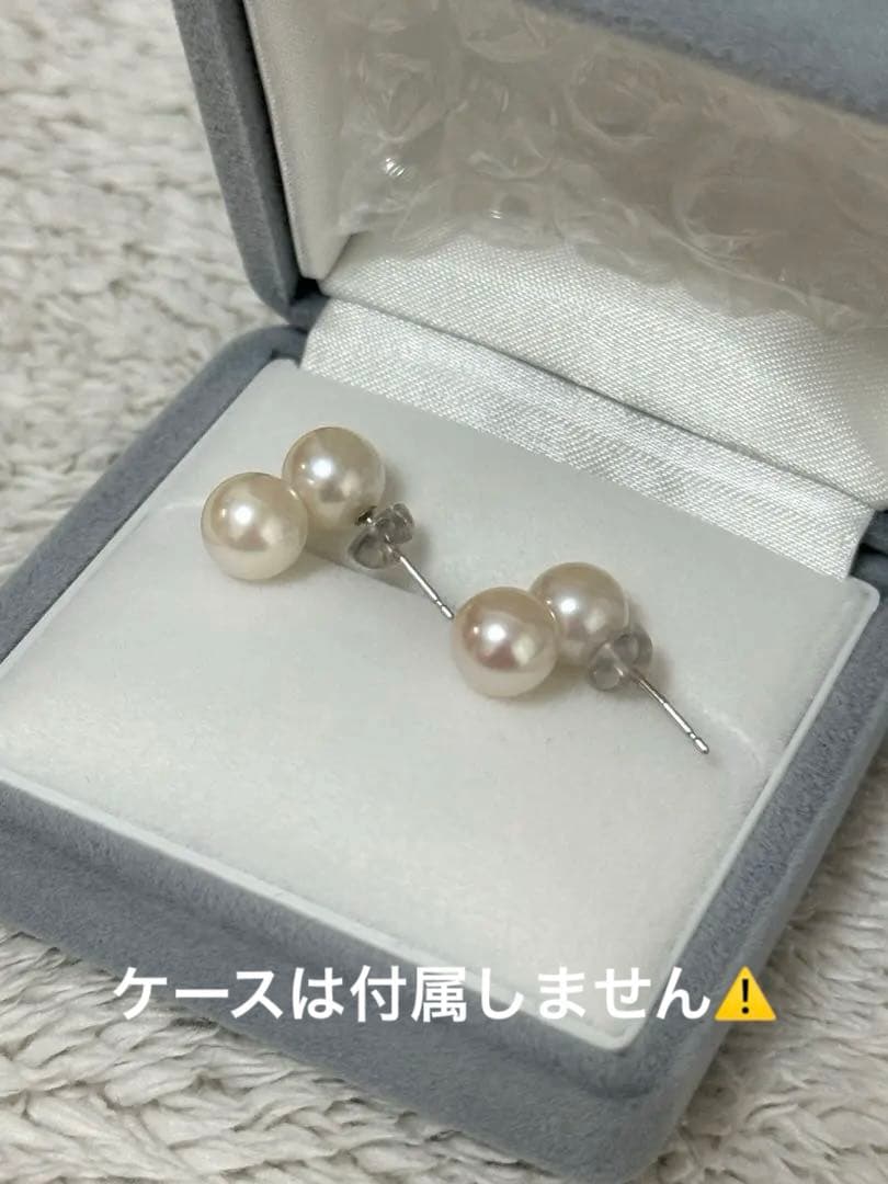《Carina》 あこや真珠2粒ピアス7.5-8.0mm K14WGパールピアス