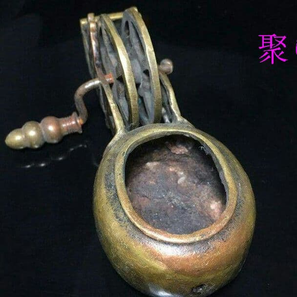 古玩古老皮殻真鍮墨斗銅器工芸品木工線器虎頭墨斗I