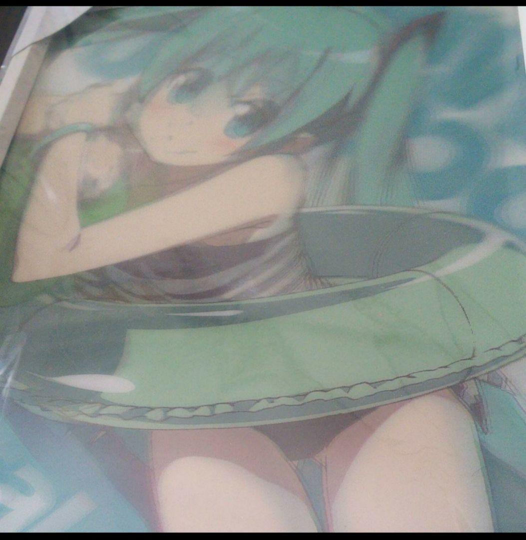 初音ミク 3Dポスター(水着、額縁入り)２枚セット+旗(壁掛けタペストリー)１枚