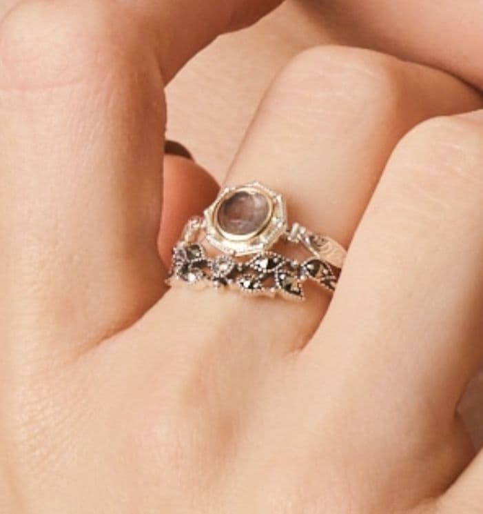 ク*ラ様 agateアガット K10シルバーラブラドライト／クォーツリング