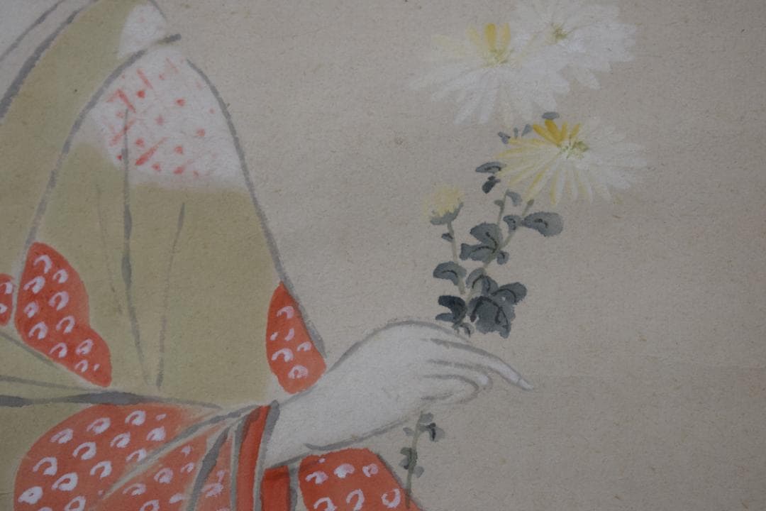 【真作】羽鳥古山/美人図/掛軸☆宝船☆Z-123