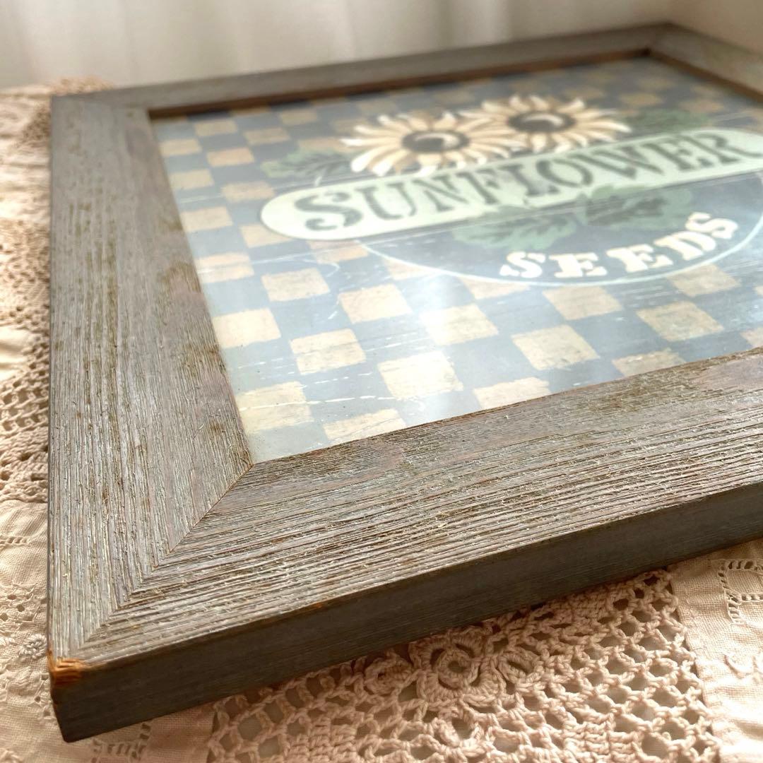 古いフランスの額 木製フレーム ひまわり