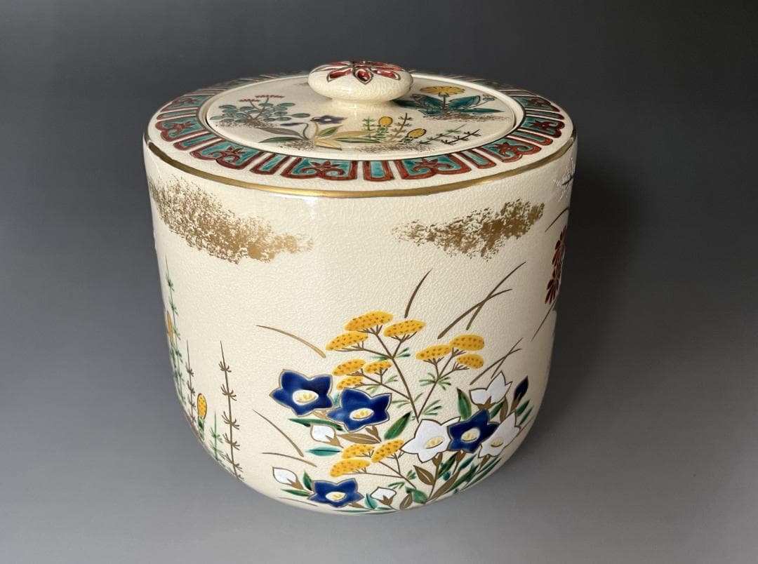 通次嵩山造　仁清写　四季草花　水指　茶道具