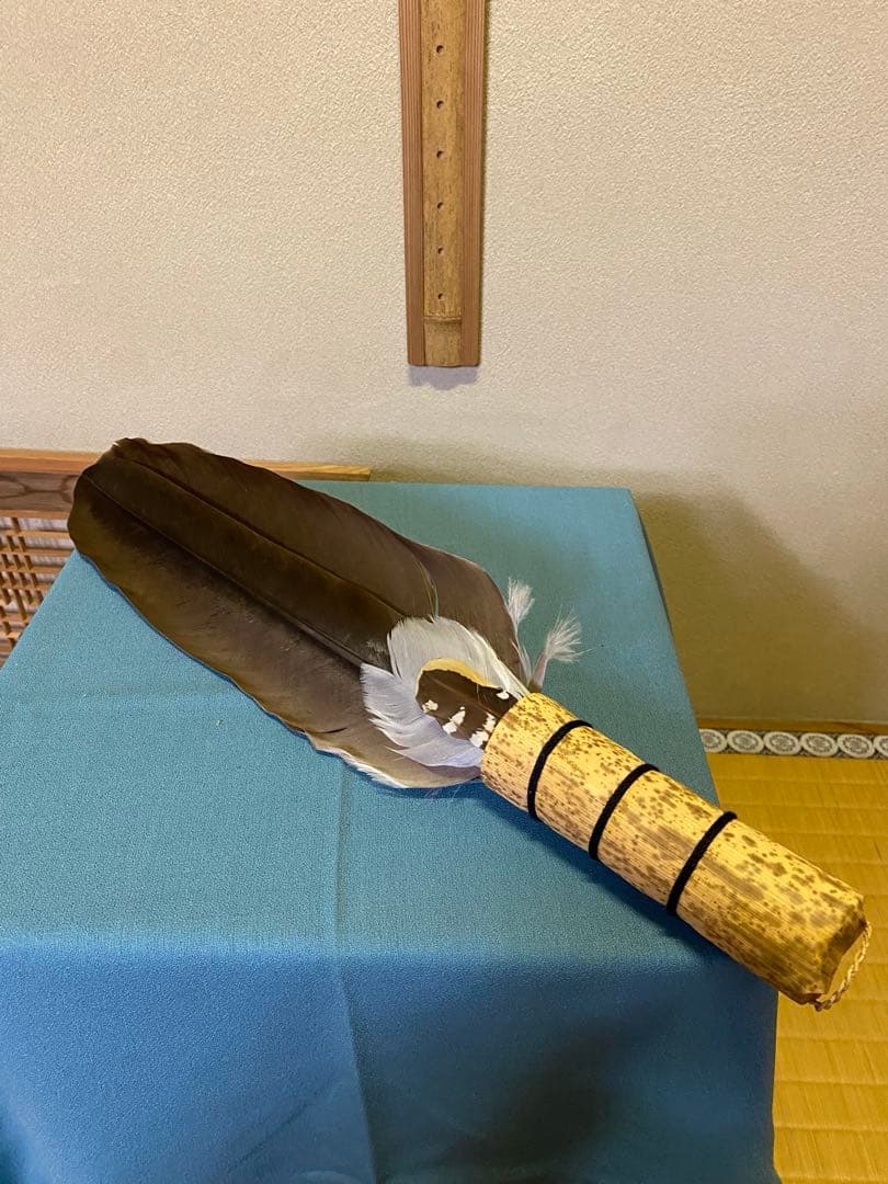 茶道具/座箒 竹皮持手 掴み羽箒 裏千家
