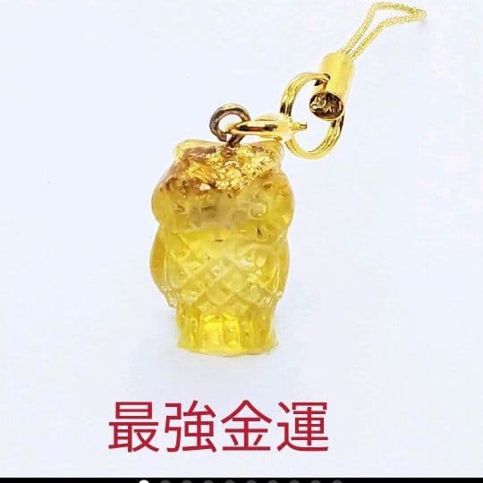 最強金運☆フクロウ様オルゴナイトのストラップ②（願い叶えるオイルオイル封入）