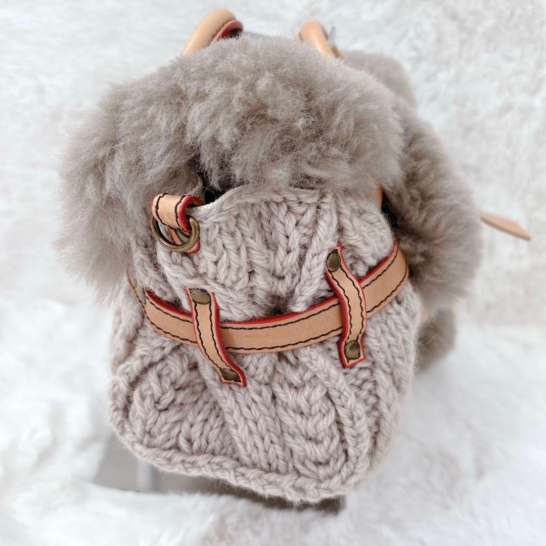 muku リアルムートン＆手編みニットバッグ ショルダー 2wayモンテローザ