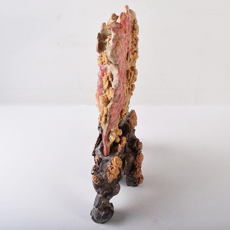 中国　玉石昌化鶏血石　魚蟹海老花刻　置物　床飾　約6㎏　F　R7946B