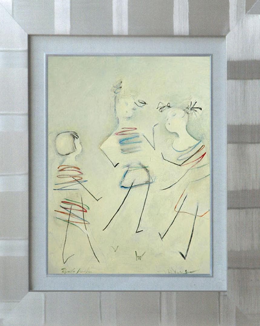 油絵 絵 絵画 インテリア 額付(銀) F4-051513 可愛い子供たち