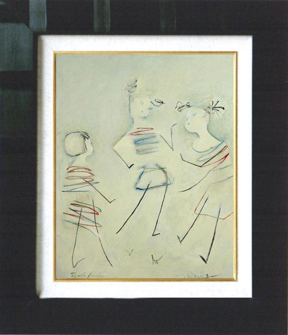 油絵 絵 絵画 インテリア 額付(銀) F4-051513 可愛い子供たち