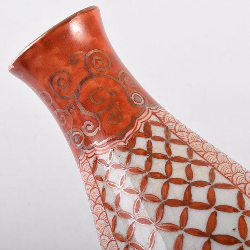 九谷焼　赤絵　人物文　葫蘆瓶　徳利　時代箱付　M　R8640