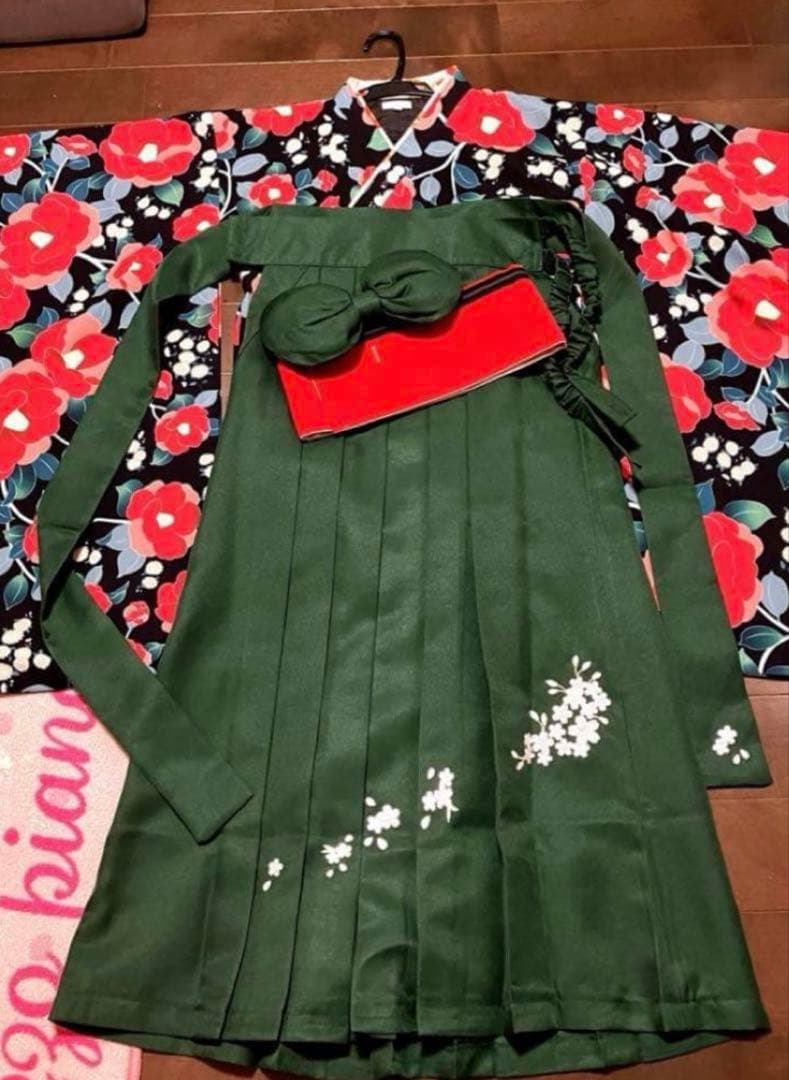 キャサリンコテージ　袴150 緑✖️お花　ワンタッチはかま　小学校　卒業式