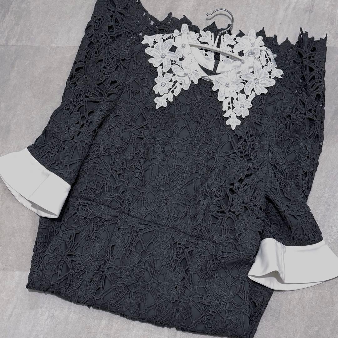 leja 花柄レースカラースパンコールAラインワンピースドレス　ドレス