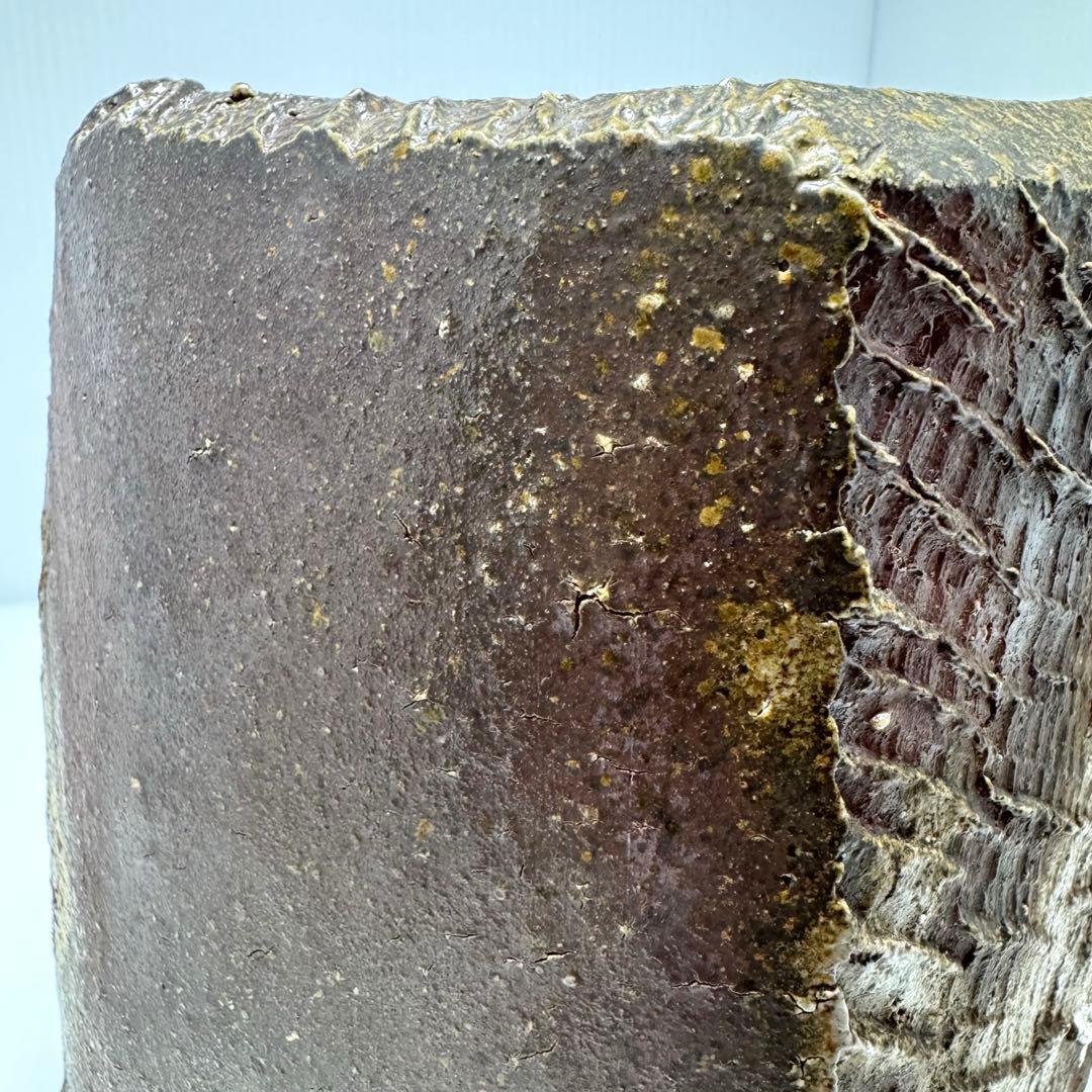 未使用 備前焼 山下譲治 持ち手付き 花入 花瓶 花生 壺 伝統工芸 美術品