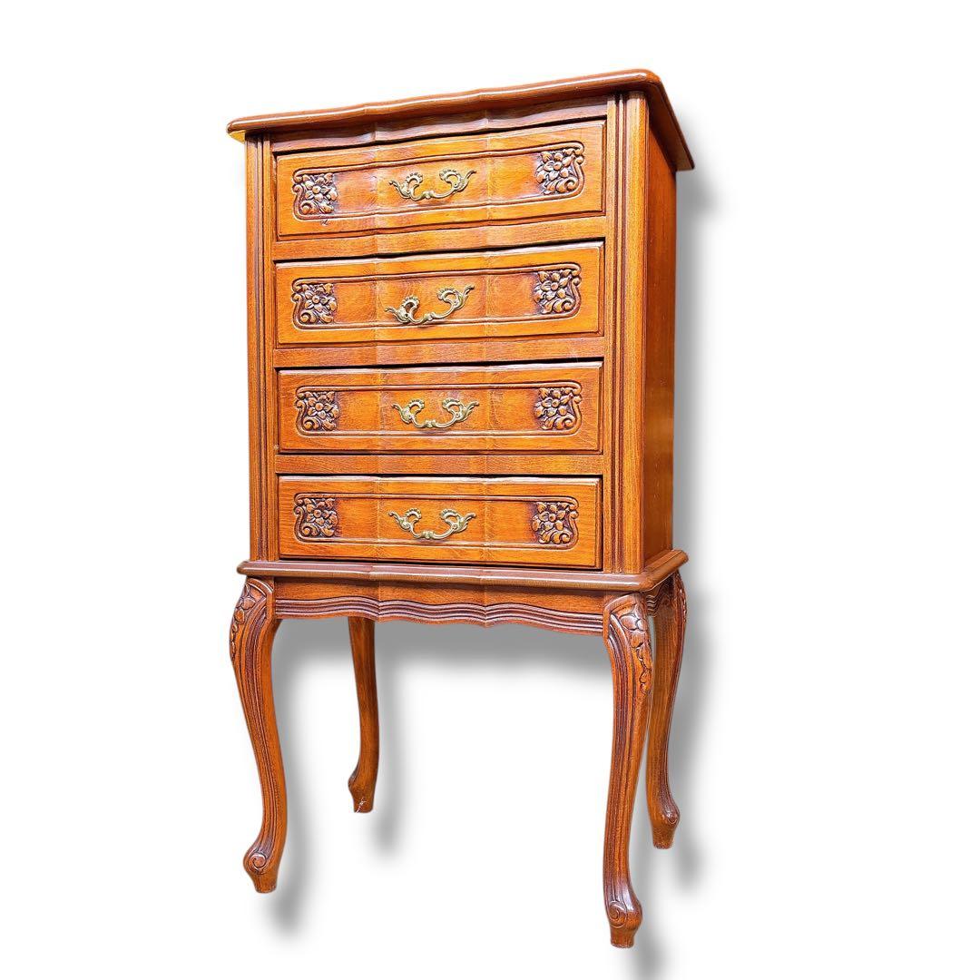 アンティーク 猫脚 電話台 木製 彫刻 チェスト ブラウン