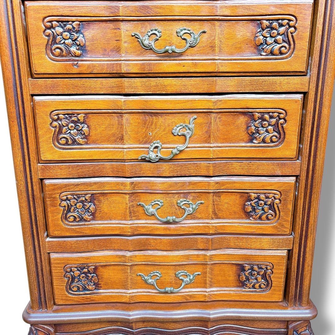 アンティーク 猫脚 電話台 木製 彫刻 チェスト ブラウン