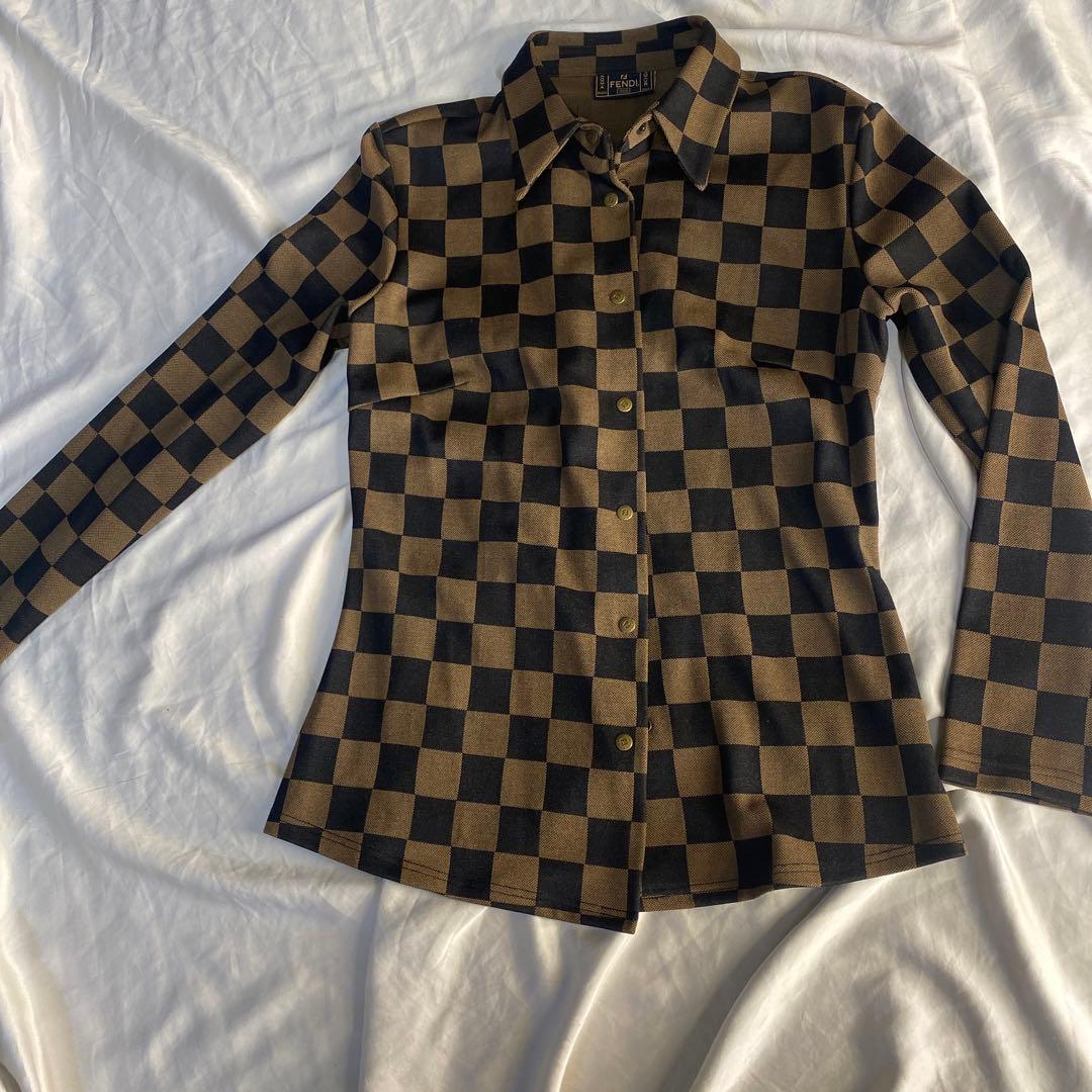 FENDI チェック柄 長袖 レディースシャツ　中古