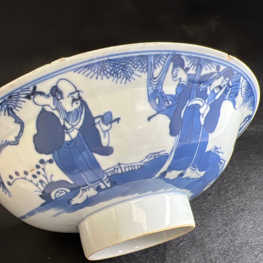 中国清時代　新渡青花人物画平鉢　口径約21㎝　東Y8-0106☆2Fトコオオ