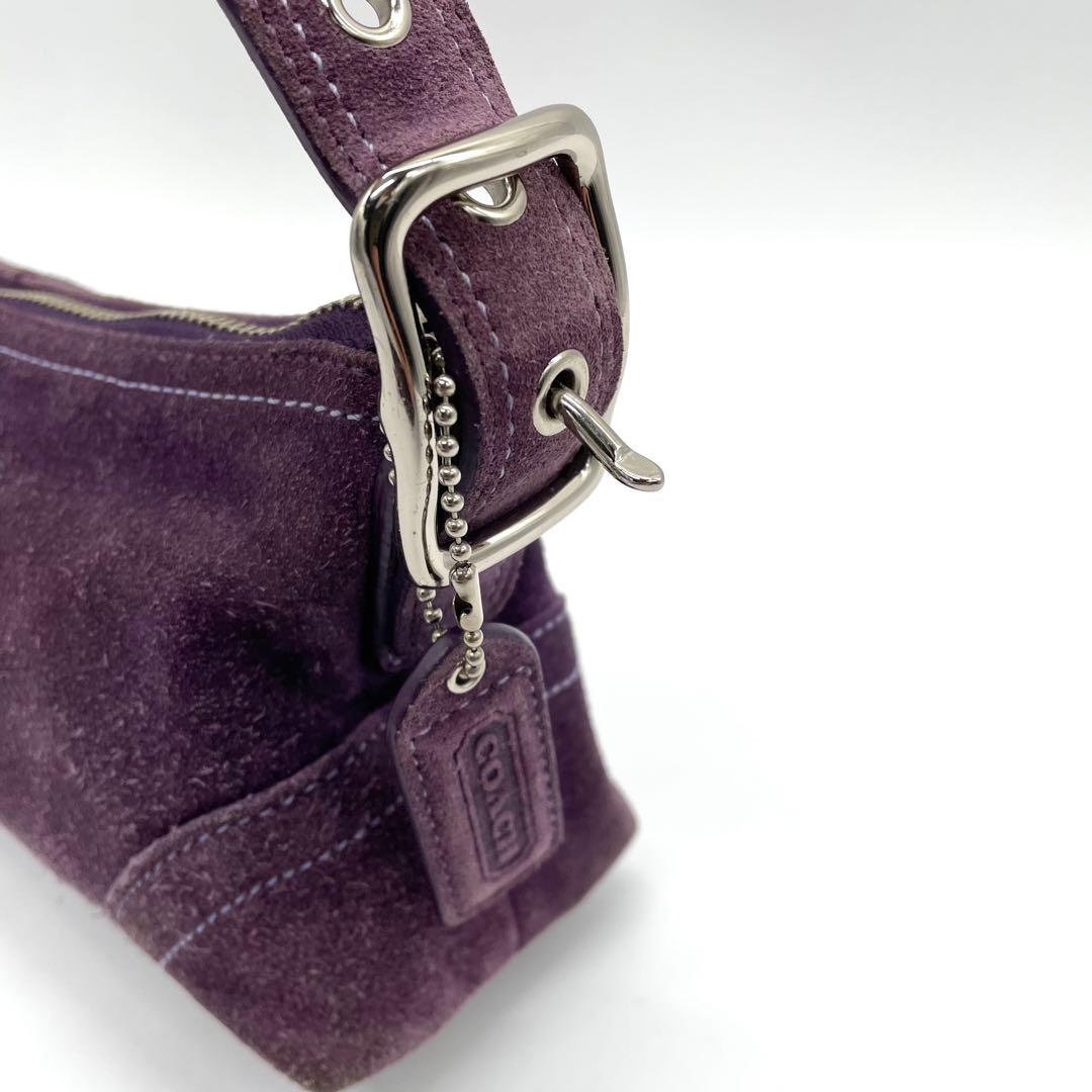 【希少】コーチ　アクセサリーポーチ　フリンジ　スエード　シグネチャー　パープル