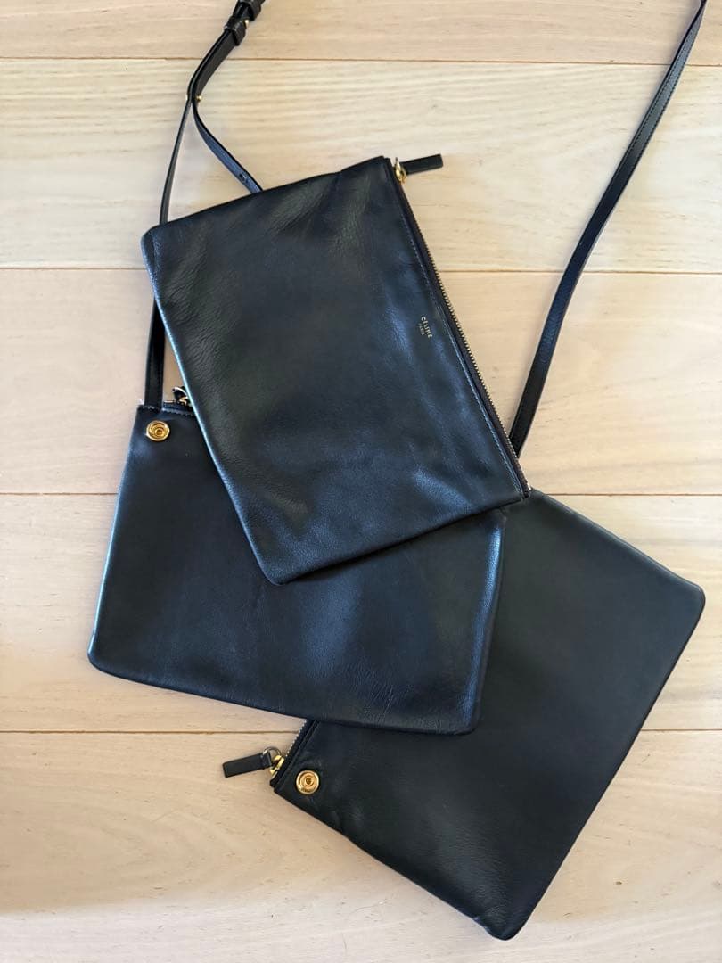 CÉLINE トリオ 黒 レザー ショルダーバッグ　ラージ