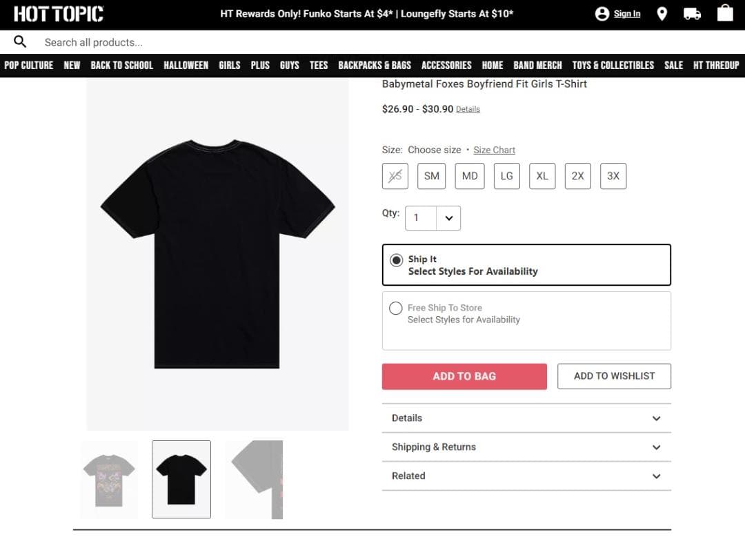 BABYLFoxesGirlsT-Shirt JLサイズHOTTOPIC