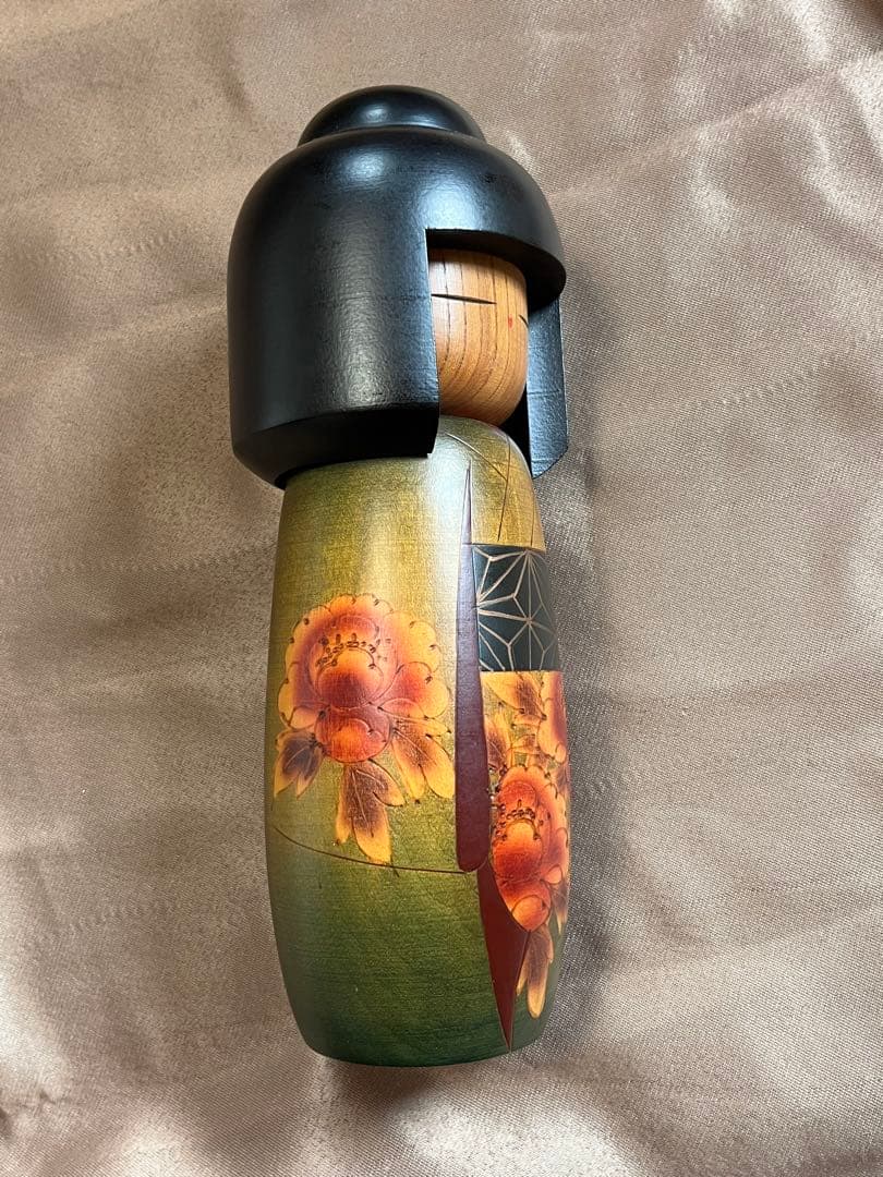 創作こけし 翠崕之作 特大 28cm 越後村上 手描き 牡丹