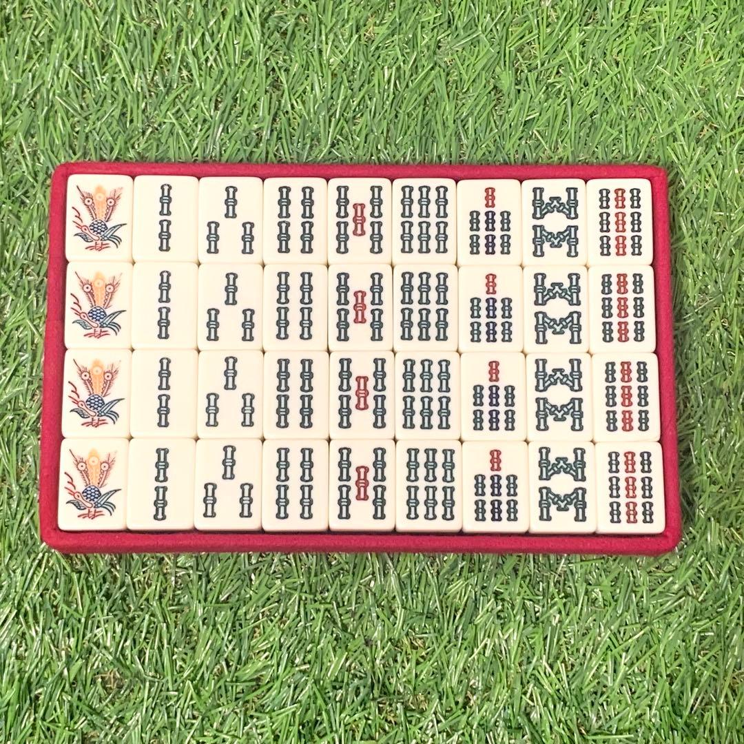 良品 希少ミズノ丸一麻雀牌 三羽一索 三色筒子 金文字花牌 赤牌丸一刻印