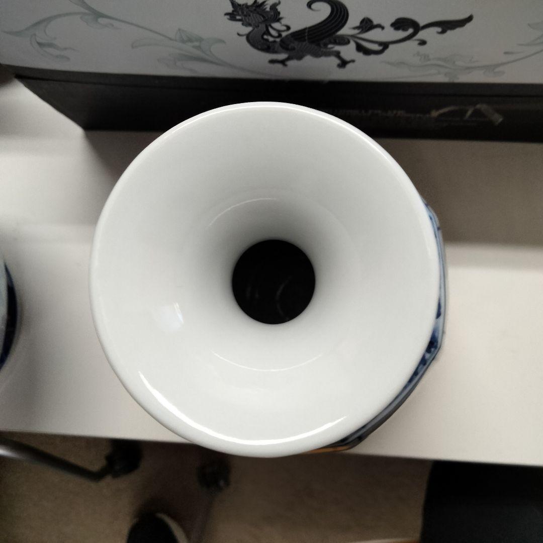 山本長左　八角花瓶 九谷焼 箱付き