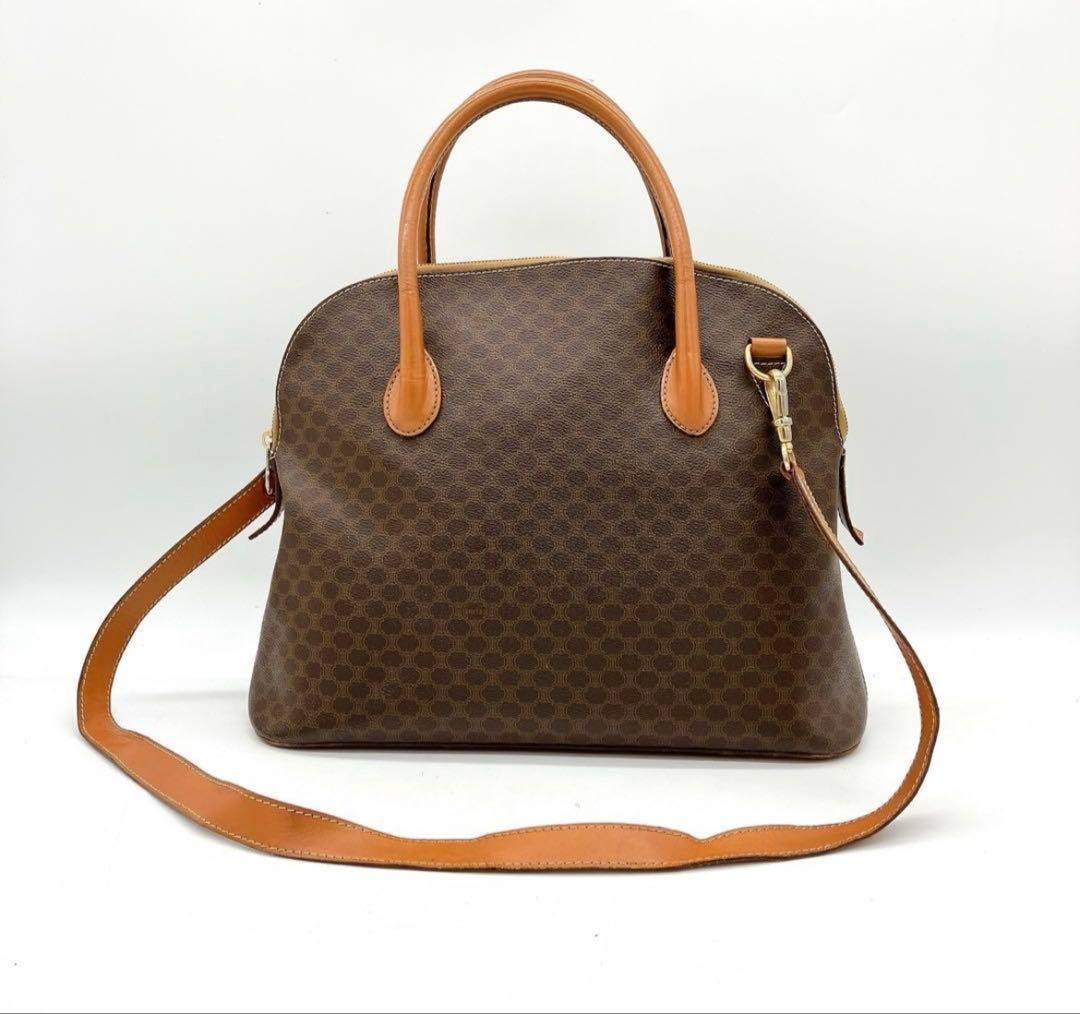 【CELINE】2wayバッグ　ハンドバッグ　マカダム柄　ダークブラウン　A4