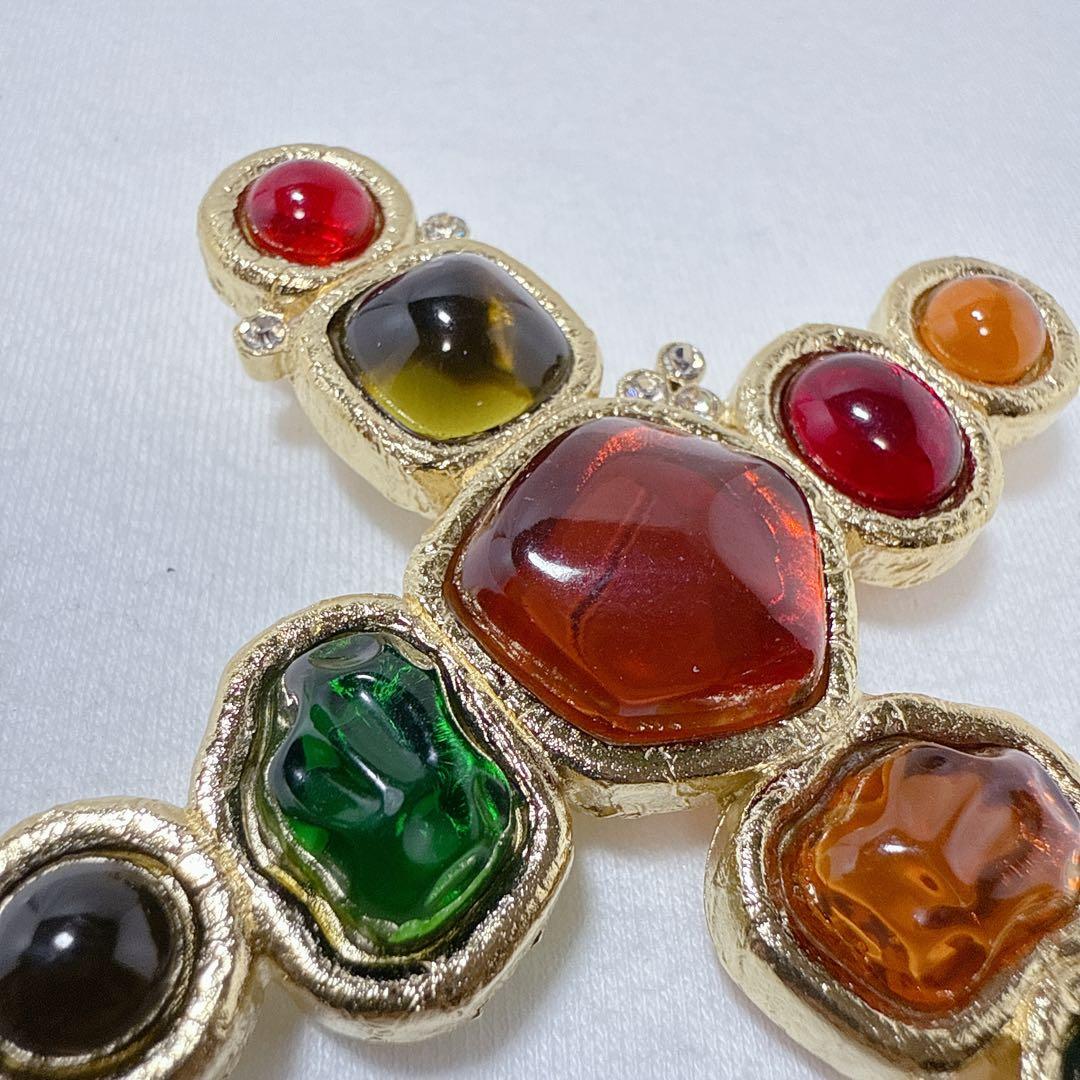 ヴィンテージ GIVENCHY ジバンシー マルチカラー クロス ブローチ