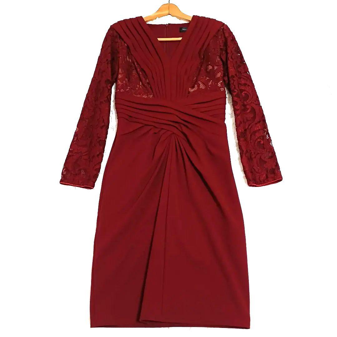 新品✨タダシショージ　ワンピース　深紅　ワイン　レース　ストレッチ　XS