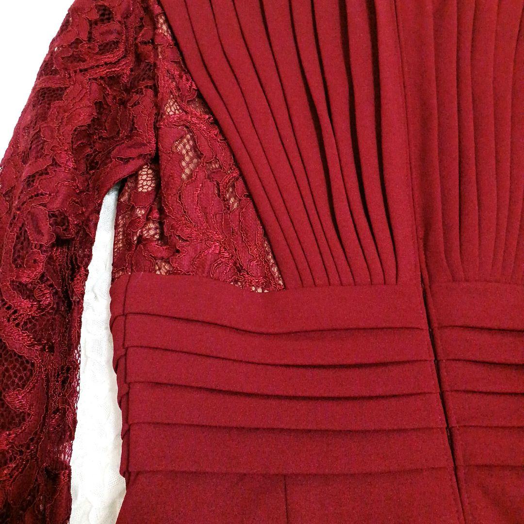 新品✨タダシショージ　ワンピース　深紅　ワイン　レース　ストレッチ　XS