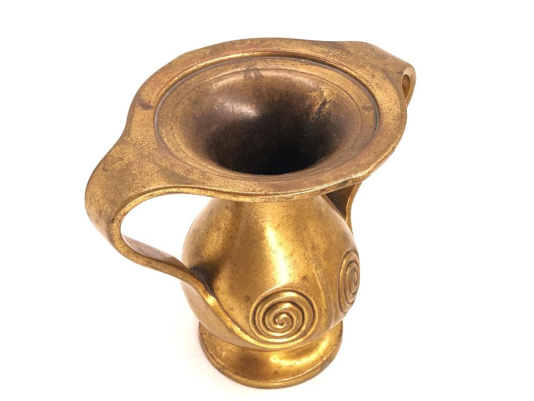 【 江戸期金銅製双耳花器 】　渡来古代様式　寺院仏具