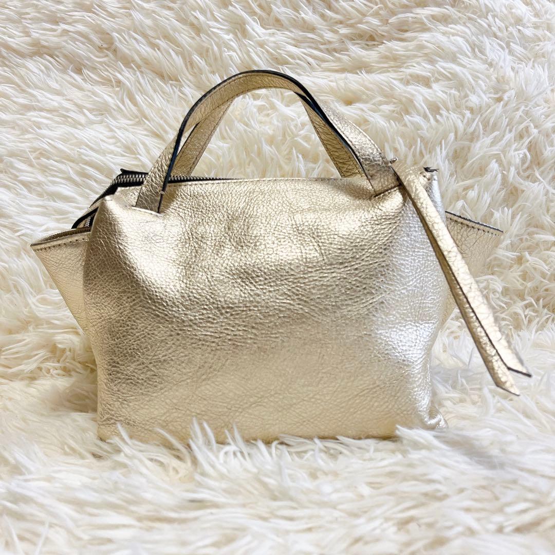 希少カラー✨ジャンニキャリーニ　オリガミ S 2wayショルダー　ゴールド　本革