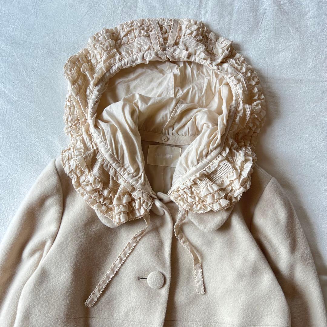 【高級】PINK HOUSE チェスターコート ベージュ レース フリルフード付